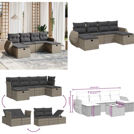 6-tlg. Garten-Sofagarnitur mit Kissen Grau Poly Rattan - Gartengestell - Outdoor Möblierung - Gartenmöbel Set - Lounge Garnitur - Rattan Gartenmöbel - Home & Living (1/5)