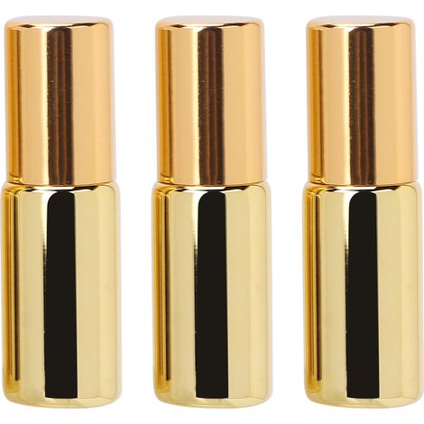 Lot 3 flacons rouleaux professionnels en verre, 5ml or, pour huiles essentielles et parfum, format voyage rechargeable. (1/5)