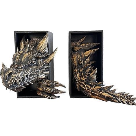 Serre-livres en forme de dragon (lot de 2), décoration fantastique, ornements pour la maison, décoration d'étagère