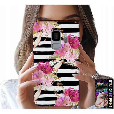Funda para Samsung Galaxy S9 - estampado de flores y rayas blancas y negras (1/5)
