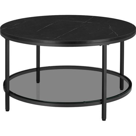 Mesa de centro mesa de salón 80 x 46 cm mesa de sofá mesa de aperitivos efecto mármol tablero de cristal templado fácil de montar para salón estilo moderno color negro 120007497