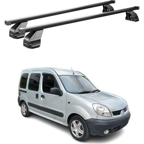 OMAC Barres de toit transversales en acier pour Renault Kangoo Express 1997-2007 – Antivol inclus – Testées City Crash – DIN 75302:2019 – ISO/PAS 11154:2006 – Charge max 75 kg Noir (1/4)