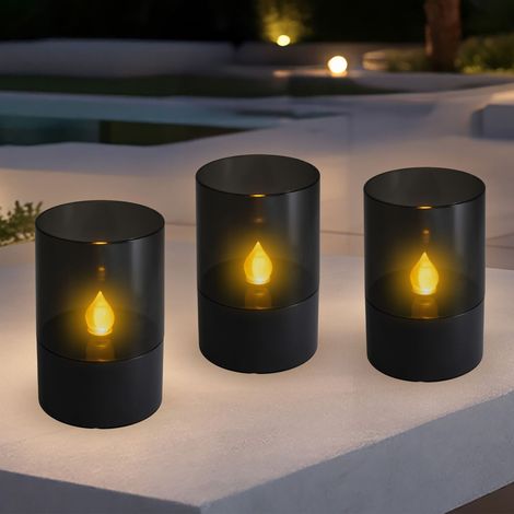 Mini Solar LED Tischlampe schwarz 11 x 7 cm - 3er Set - Garten Tischlampe klein warm weiß