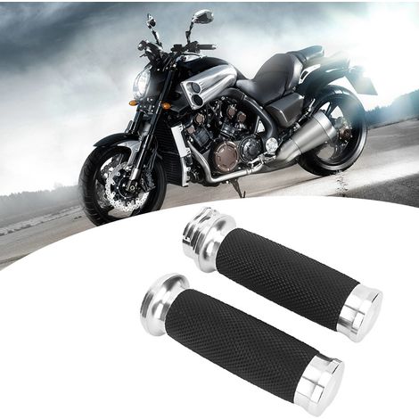 1 paire de poignées universelles pour moto de 25 mm, en aluminium et caoutchouc antidérapant (argenté) (1/5)