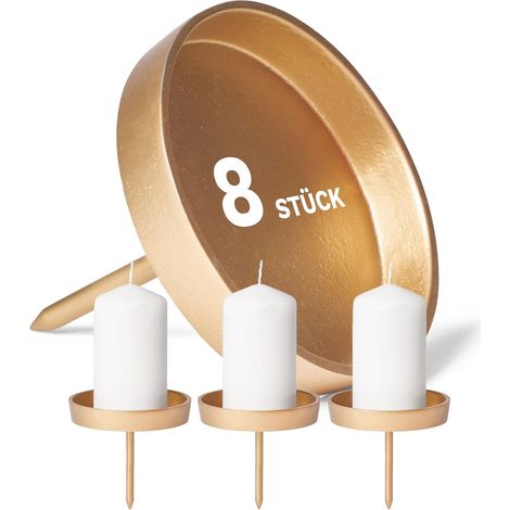8 porte-bougies sans pointe 8,5 cm, aluminium doré