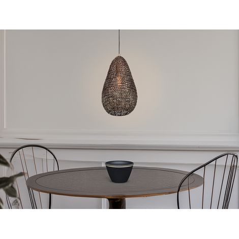 Kleine Orientalische Pendelleuchte ZIVA aus Metallgeflecht in Altmessing, Ø 23cm