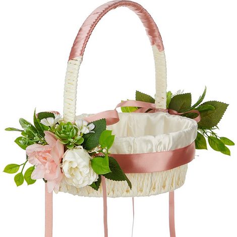Panier fleur fille d'honneur mariage avec poignée fait main panier printemps pique-nique de extérieur rose (1/5)