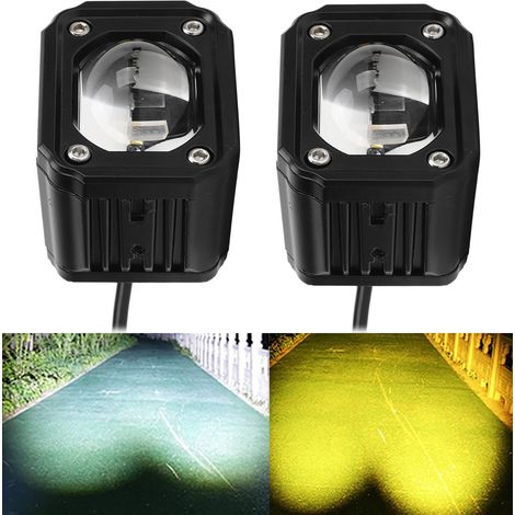 Set mit 2 LED-Nebelscheinwerfern für Motorräder (gelb/weiß) - Nebelscheinwerfer für Motorräder, Autos, ATVs, Golfwagen - Zusätzliche Arbeitsscheinwerfer geeignet für Motorräder, LKWs, Autos, ATVs und (1/5)