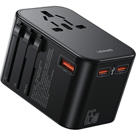 Chargeur mural USB-A/USB-C 4 en 1 USAMS 65 W, noir (1/5)