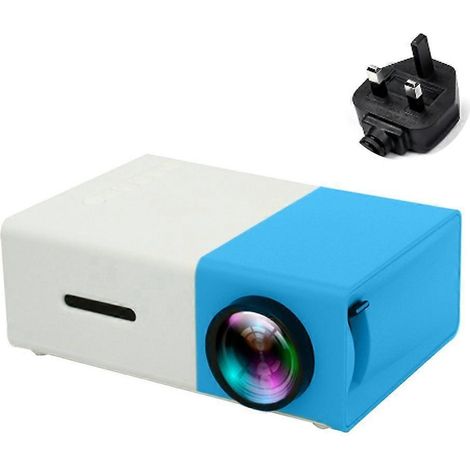 800 Lumen, 80-Zoll-Leinwand, tragbarer Mini-Filmprojektor (1080p), UK-Stecker, blau-weiß