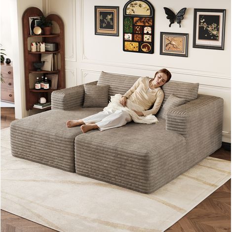 Sofá modular cama, (180x151x58 cm), sin montaje, estilo minimalista, tejido de corduroy, camel (1/5)