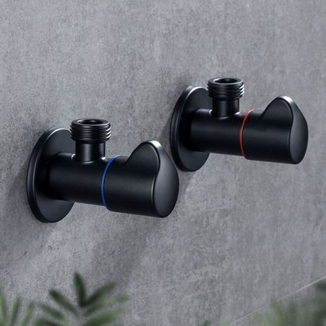 Robinet d’arrêt angulaire en laiton noir pour salle de bain et cuisine – raccord 1/2″, avec filtre intégré, pour WC et robinetterie (1/2)