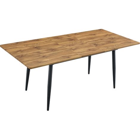 Table à manger rectangulaire 190,5 x 80 cm, plateau stratifié effet bois, pieds métal inclinés, design industriel moderne (1/5)