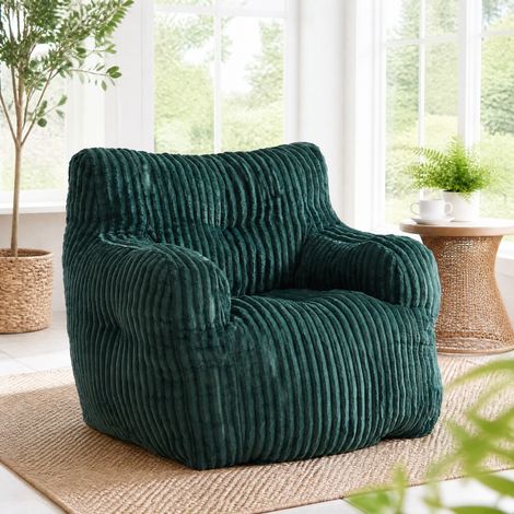 Pouf sacco 100x94x70 cm, imbottitura in fiocchi di memory foam, per interni, tessuto corduroy imbottito verde (1/5)