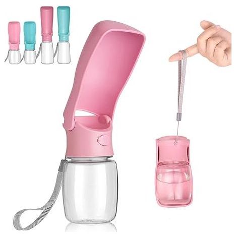 Collapsible Water Bottle for Dogs - 350ml Portable Pet Water Bottle for Dogs and Cats, Outdoor Walking, Hiking, Travel (Pink) (1/5)