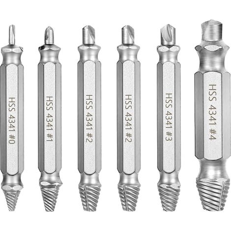 (Argent) Kit d'extracteur de vis 6 pièces, extracteur de goujons, extracteurs de vis endommagés pour retirer facilement les goujons et boulons endommagés (1/5)