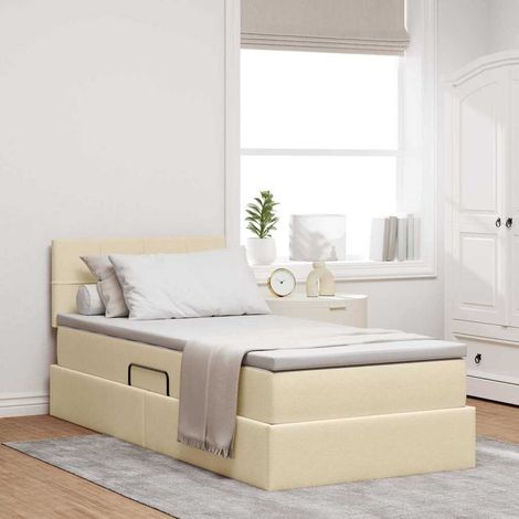 vidaXL Letto con contenitore LED e materasso Crema 90 x 200 cm Tessuto
