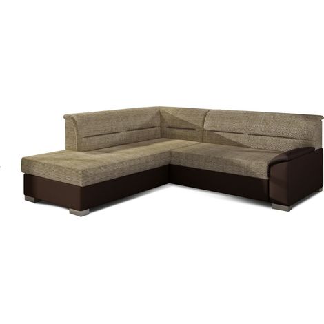 Divano ad angolo convertibile TROMSO beige e cioccolato – Angolo sinistro con contenitore (1/3)