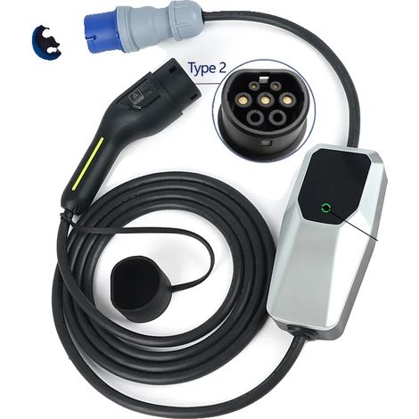 Cargador para vehículos eléctricos, compatible con tipo 1/2, corriente de carga ajustable, T2 32A, monofásico, 4 metros. (1/2)