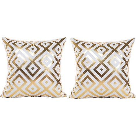 Lot de 2 Taies d'Oreiller Blanc 45x45cm, Lin à Imprimé Or, Coussin Carré Décoratif pour Canapé et Lit (1/3)