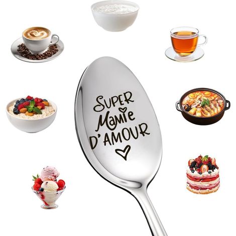 Cadeau Anniversaire Femme Cadeaux Fête des Mère Grand Mère Joyeux Anniversaire Cuillère à Dessert Café Glace Petites Cuillères Inox (1/5)