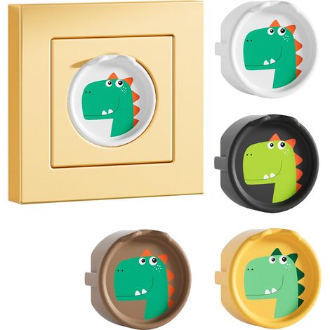 Lot de 4 cache-prises de type F avec dinosaure,décoratif, empêche le contact des enfants, protection de prise de courant (4 couleurs de dinosaures) (1/5)