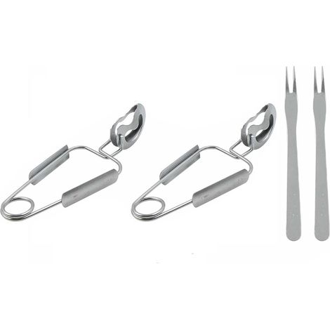 2 Pinces à Escargots + 2 Fourchettes en Acier Inoxydable – Set de Couverts à Escargots Professionnel pour Coquillages, Crustacés (Crabes, Homards) – Idéal Maison, Restaurant, Hôtel (1/5)