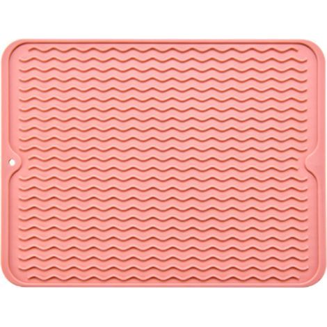 Tapis de table isolant en caoutchouc, antidérapant, imperméable et résistant à la chaleur, pour égoutter la vaisselle, rose (1/5)