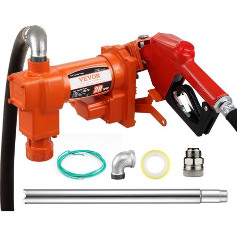 Pompe Transfert Carburant 12 V CC 75,7 L/min 1/4 CV Pompe d'Extraction Essence avec Buse Automatique, Tuyau d'Aspiration, pour Mélange d'Essence, Diesel, Kérosène, Éthanol, Méthanol, Biodiesel (1/5)
