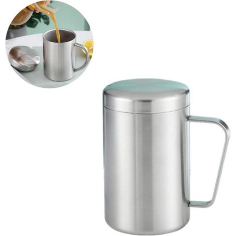 Tazza/brocca in acciaio inox, bicchiere in acciaio inox per uso domestico, a doppia parete e infrangibile, tazza da latte, tazza da caffè con coperchio, tazza termica per caffè (1/5)