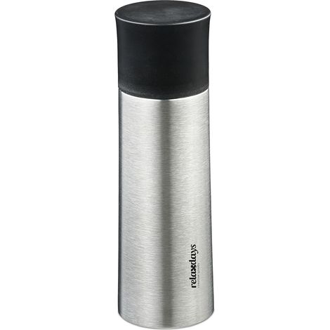 Relaxdays Stainless Steel Drinks Bottle, 400 ml, Leakproof, Cold & Hot Beverages, Vacuum Insulated, with Cup, Silver