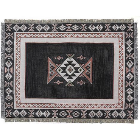 1 Pice 160x130cm Couverture Plaid Noir Tricote Dcore Avec Des Franges Bohme Simple Doux Confortable Protger Contre Le Froid Pour Canap Sofa Chaise (1/4)