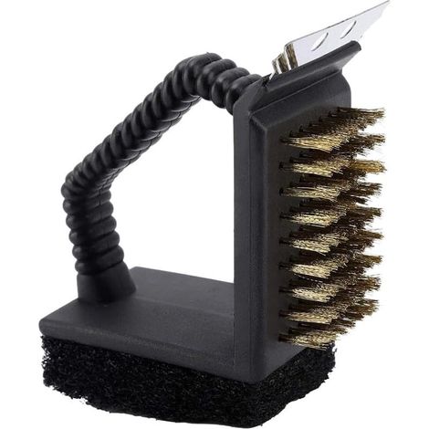 Brosse à Barbecue 3 en 1 avec Poils en Acier, grattoir et éponge Abrasive, Nettoyage Barbecue avec poignée Ergonomique, Accessoire de Nettoyage pour Barbecue à gaz et Charbon (1/5)