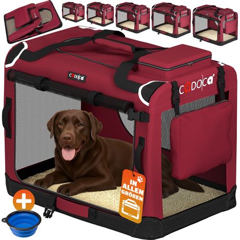 CADOCA® Cage de transport pour animaux chien chat rongeur Respirant Pliable Sac de transport Matelas douillet Sac Panier XXL - Rouge fonçé