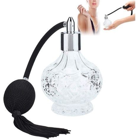 Vaporisateur vide au parfum portatif,Vaporisateur Parfum Poire-Crystal Art Vintage Style Verre vide réutilisable avec pompon (90 ml) (1/5)
