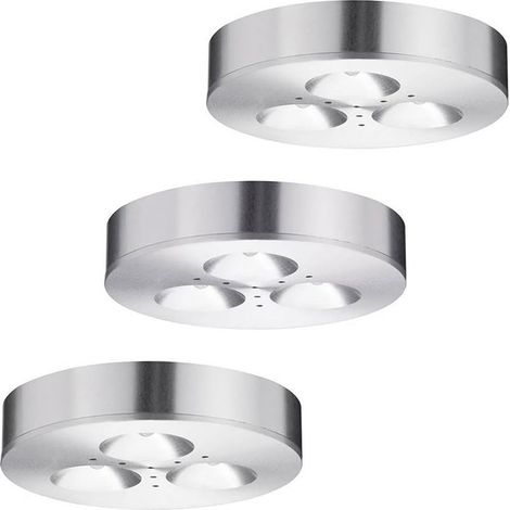 Lot de 3 spots LED encastrables pour meubles Plafonniers en saillie Alu brossé Paulmann 935.46 (1/5)