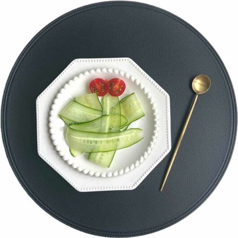 Lot de 4 sets de table ronds en similicuir noir, 38 x 38 cm (1/5)