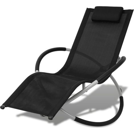 Chaise longue - Bain de soleil - Transat relax géométrique d'extérieur Acier Noir et gris GF62178 (1/5)