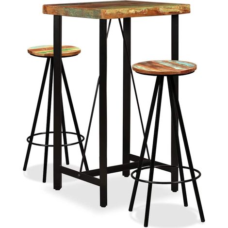 Ensemble Table de bar + 2 Chaises de bar - Table Haute avec 2 Tabourets Bois de récupération massif BV929491 - BonneVie (1/5)