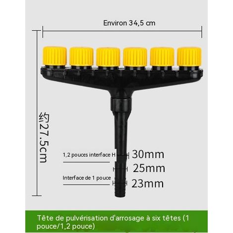 Tête d'arrosage à 6 buses haute diffusion, brumisateur puissant pour fleurs, légumes, entretien paysager et grande surface (1/5)