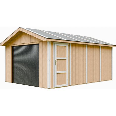 Garage Premium Qualität 17 m²- L378xB530 cm- Garage für Autos, Motorräder, Fahrräder, Gartengeräte - Konstruktion aus LP Smartside-Panels - Gartenhaus Timbela M991B-HARVEST HONEY