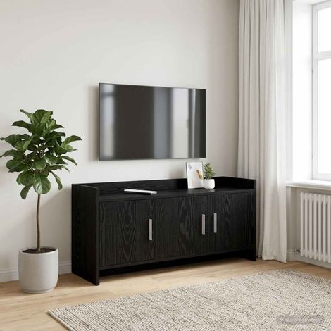 Meuble TV 3 portes avec rangement, 102 x 33 x 47 cm, bois d’ingénierie, chêne noir - PANGIVO (1/5)