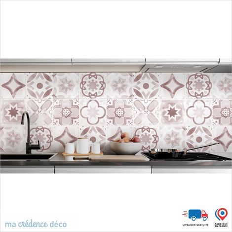Crédence : Carreaux ciments classiques 3 - Couleur Rouge beige - Alu composite - 60 - 120 (1/3)