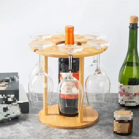 porte-verre à vin, bambou, pour 6 verres, Ø env. 25cm, accessoire vin, cadeau, casier à verres à vin, nature