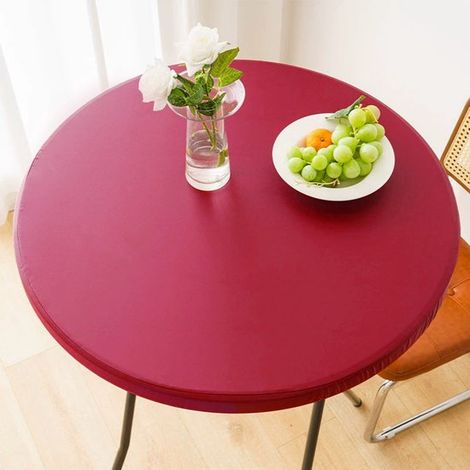 1 Funda redonda impermeable para mesas auxiliares de exterior – Mantel de vinilo para comer en la terraza – 60 cm – Rojo burdeos claro (1/5)