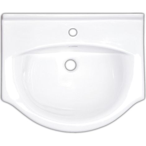 Pro 56x42 cm lavabo suspendu en céramique avec un trou pour robinetterie au milieu, blanc (HA5655) (1/3)