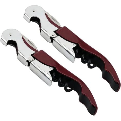 Set professionnel 2 pièces : ouvre-bouteille et tire-bouchon à double levier, acier au carbone, coupe-capsule inclus. (1/5)