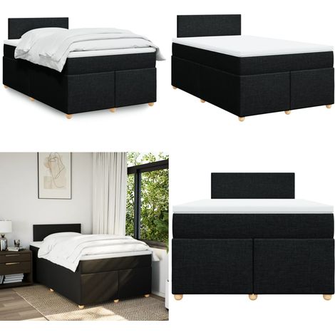 vidaXL Sommier à lattes de lit avec matelas Noir 120x200 cm Tissu (1/5)