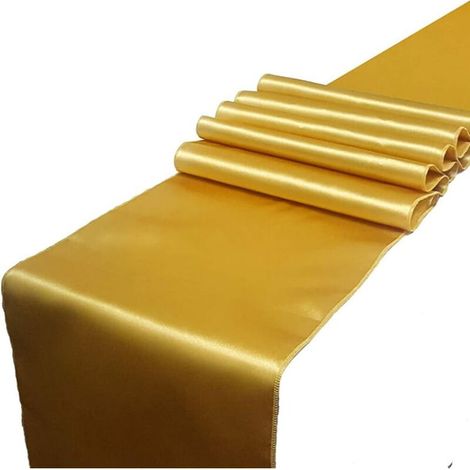 (Gold)Set of 10 Satin Table Runners Wedding Room Decoration Table Runner 275cm X 30cm