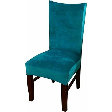 Housses de chaise de salle à manger extensibles en velours, housses de chaise de salle à manger lavables et amovibles, lot de 6, bleu paon (1/5)